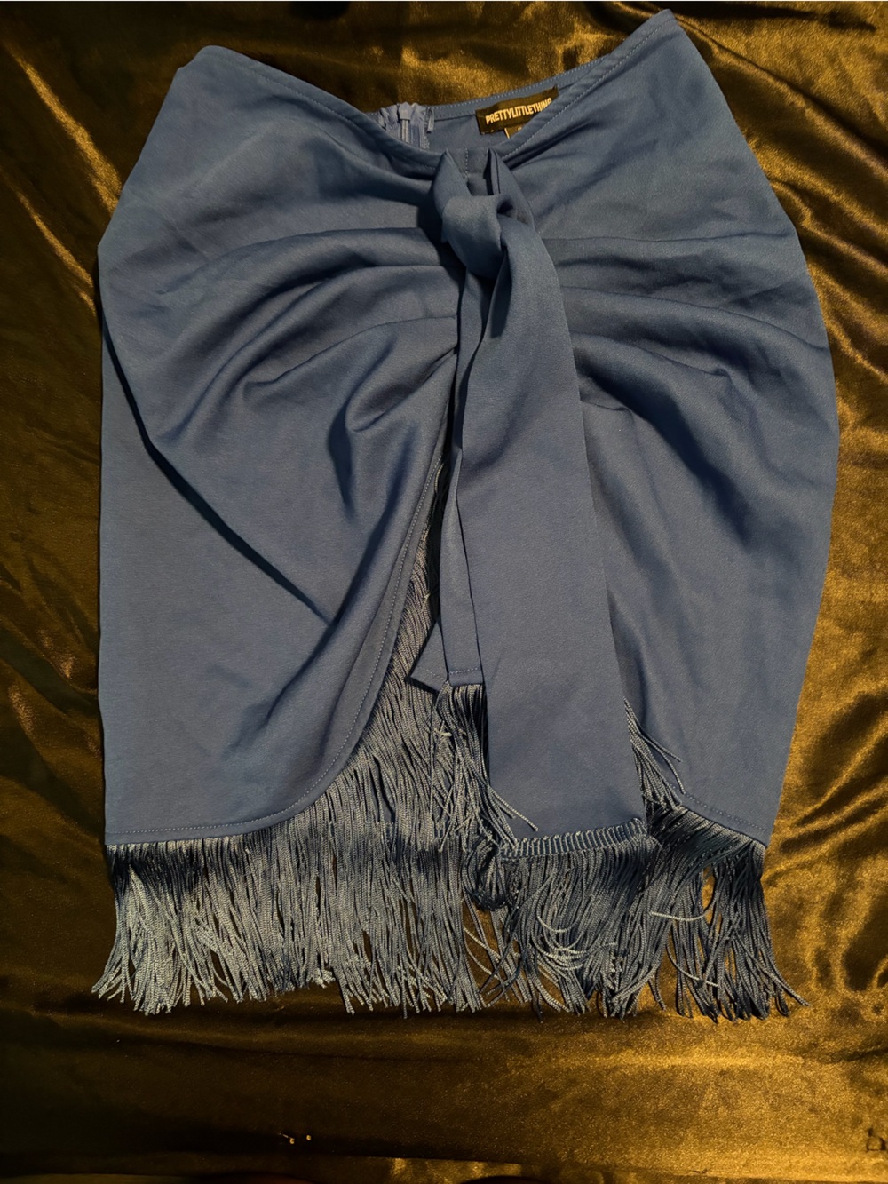 PrettyLittleThing Blue Fringe Swim Sarong